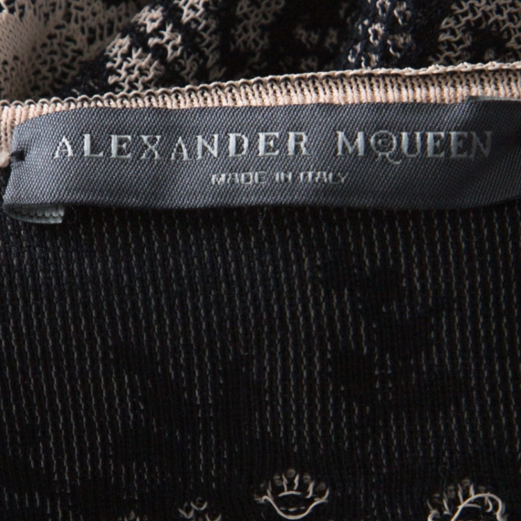 Pre Owned Alexander McQueen Beige and Black Knit Jacquard Silk Blend Mini Dress S