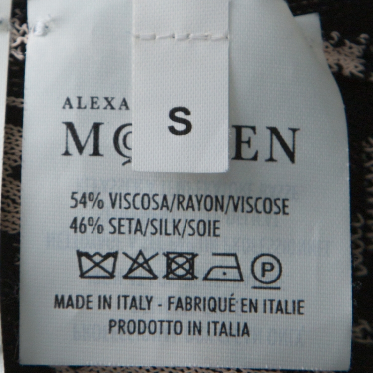 Pre Owned Alexander McQueen Beige and Black Knit Jacquard Silk Blend Mini Dress S