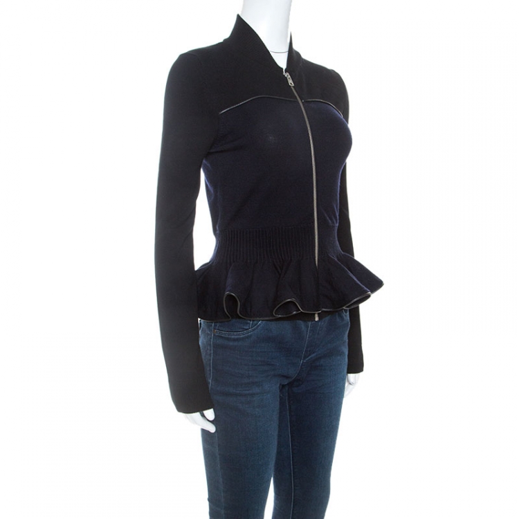 Pre Owned McQ by Alexander McQueen Bicolor Peplum Zip Front Sweater M