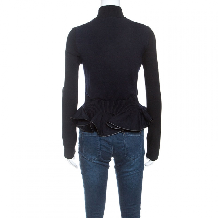 Pre Owned McQ by Alexander McQueen Bicolor Peplum Zip Front Sweater M