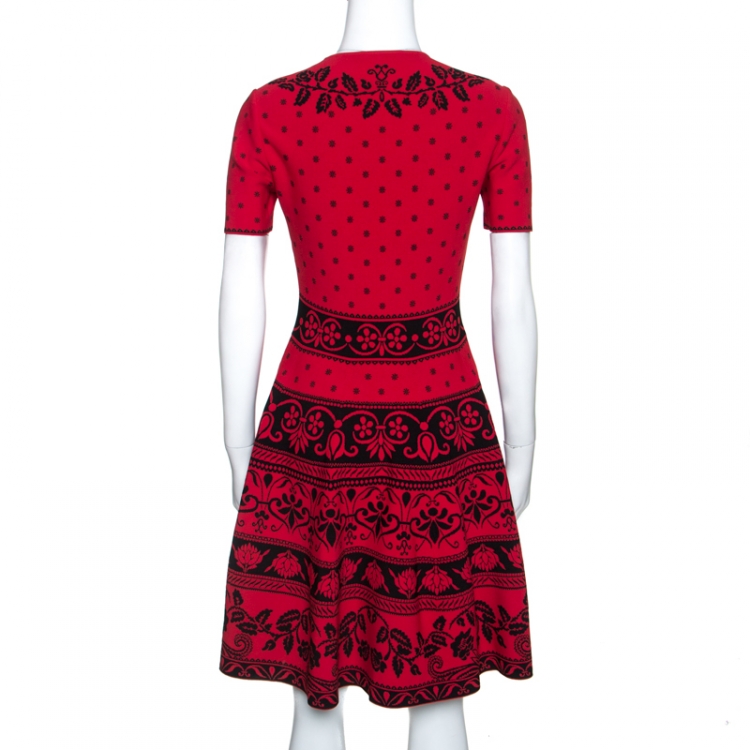Pre Owned Alexander McQueen Poppy Red Floral Jacquard Knit Dress M