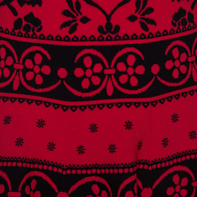 Pre Owned Alexander McQueen Poppy Red Floral Jacquard Knit Dress M