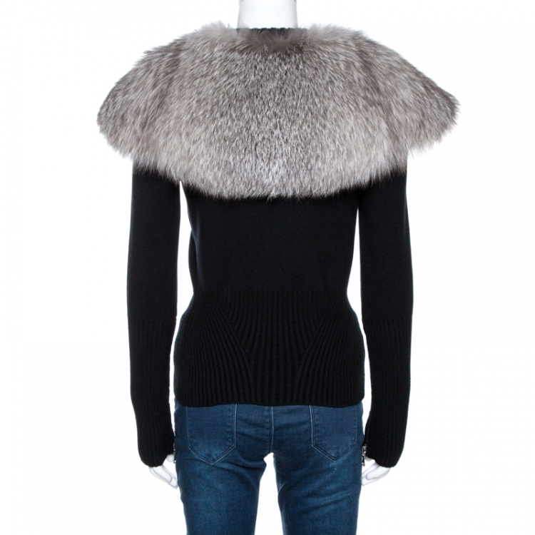 Pre Owned Alexander McQueen Black Wool Knit Fur Collared Sweater S