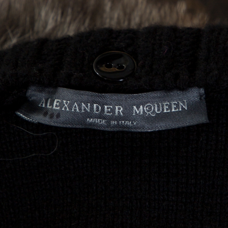 Pre Owned Alexander McQueen Black Wool Knit Fur Collared Sweater S