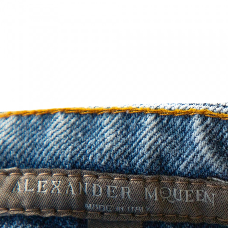 Pre Owned Alexander McQueen Blue Light Washed Denim Flared Skirt M 