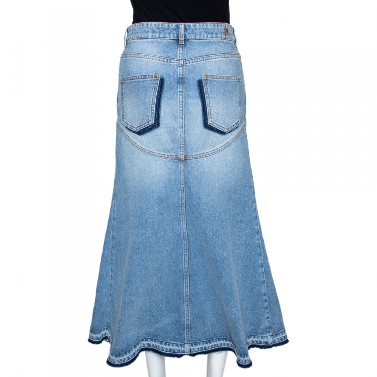 Pre Owned Alexander McQueen Blue Light Washed Denim Flared Skirt M 