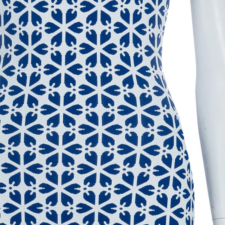 Pre Owned Alexander McQueen Blue Embossed Floral Jacquard Pattern Knit Dress XXS