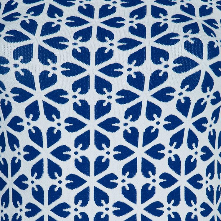Pre Owned Alexander McQueen Blue Embossed Floral Jacquard Pattern Knit Dress XXS