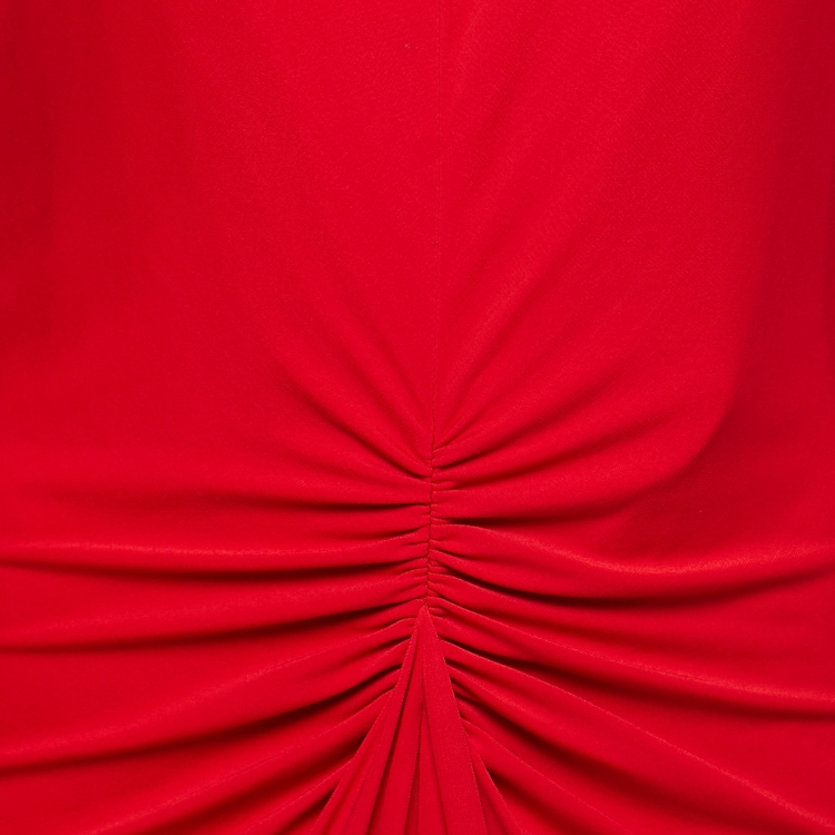 Pre Owned Alexander McQueen Red Jersey Embellished Long Sleeve V-Neck Gown L