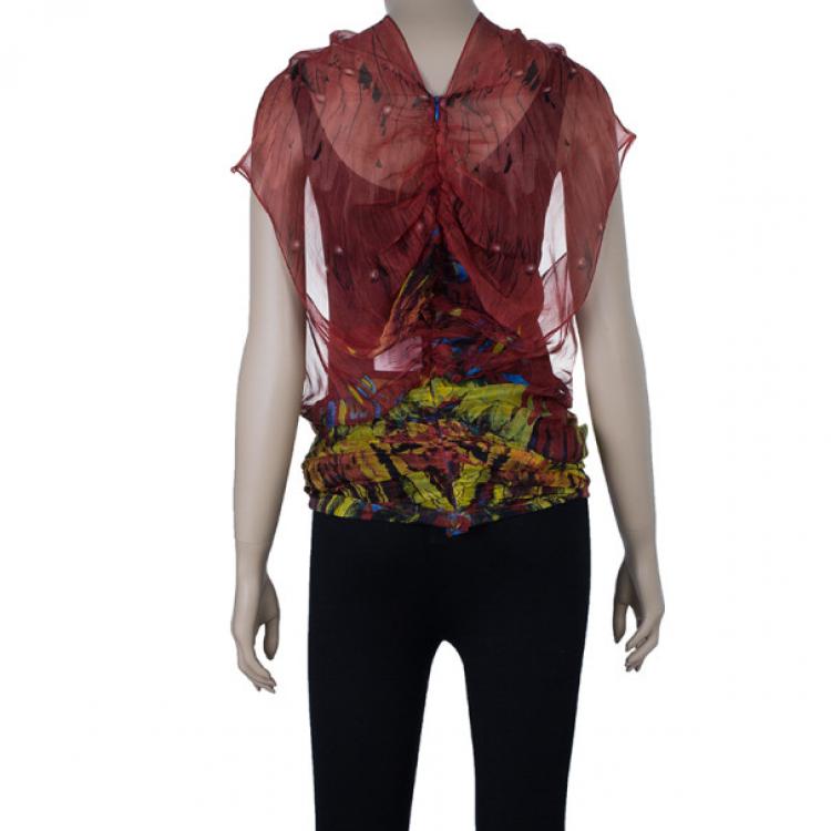 Pre Owned Alexander McQueen Multicolour Printed Silk Top S