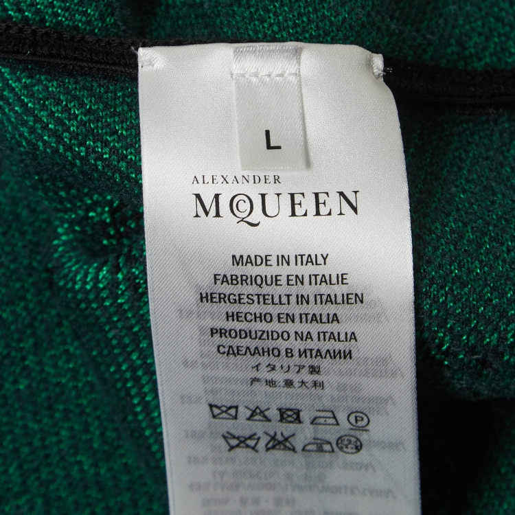 Pre Owned Alexander McQueen Black/Green Floral Pattern Knit Pencil Dress L