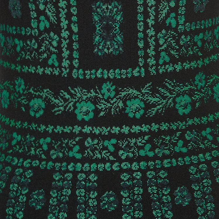 Pre Owned Alexander McQueen Black/Green Floral Pattern Knit Pencil Dress L