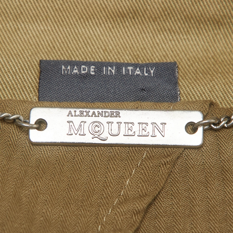 Pre Owned Alexander McQueen Olive Green Cotton Peplum Blazer S
