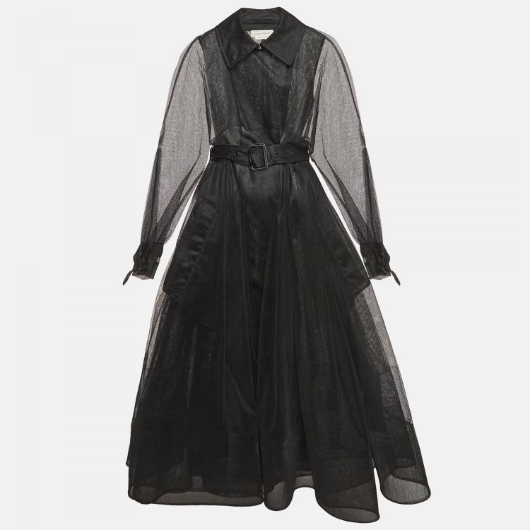 Pre Owned Alexander McQueen Black Tulle Trench Coat S