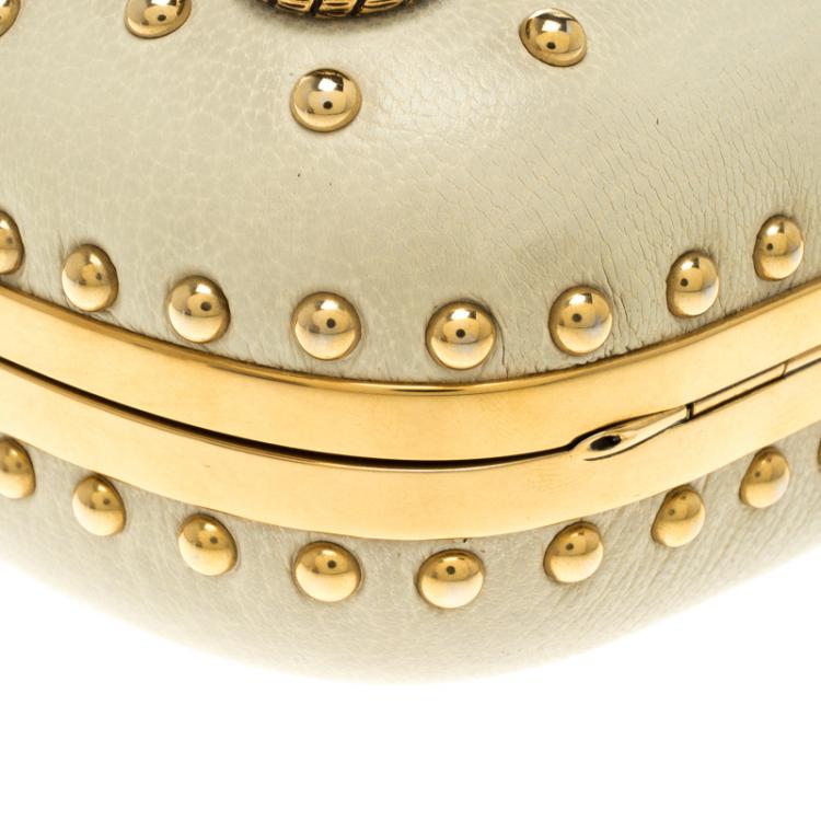 Pre Owned Alexander McQueen Off White Embellished Crown Skull Box Clutch 
