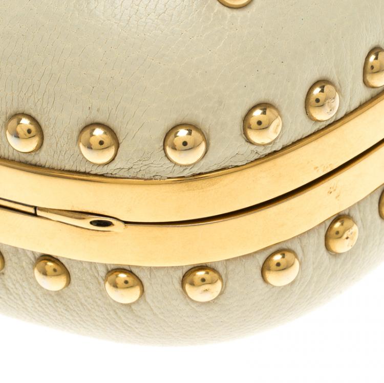 Pre Owned Alexander McQueen Off White Embellished Crown Skull Box Clutch 