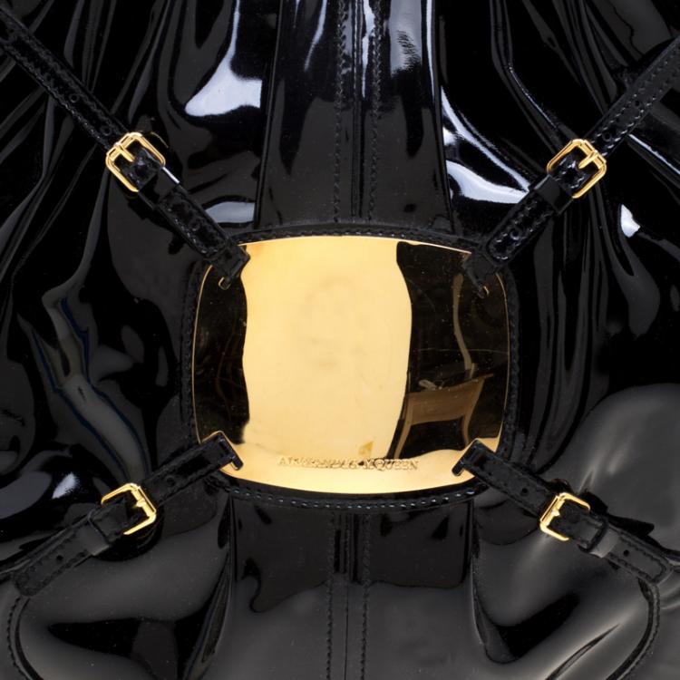 Pre Owned Alexander McQueen Black Patent Leather Clover Hobo