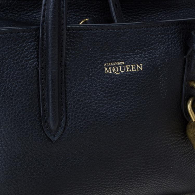 Pre Owned Alexander McQueen Black Leather Mini Padlock Tote