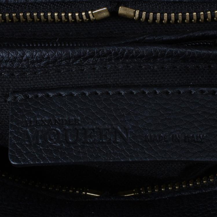 Pre Owned Alexander McQueen Black Leather Mini Padlock Tote