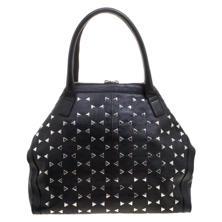 Pre Owned Alexander McQueen Black Leather Triangle Studded De Manta Tote