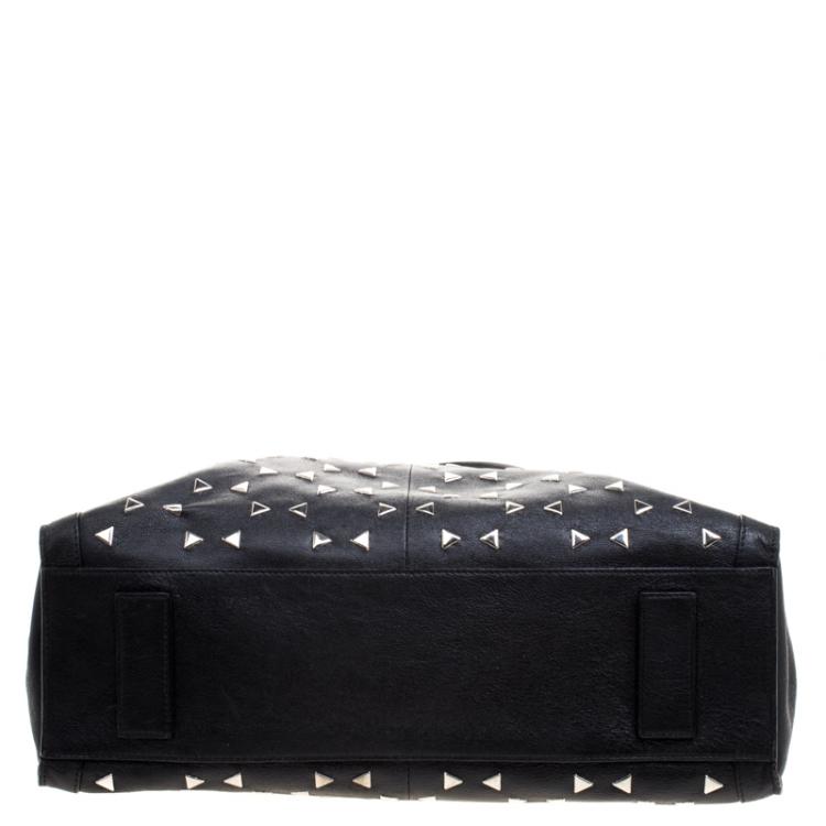 Pre Owned Alexander McQueen Black Leather Triangle Studded De Manta Tote