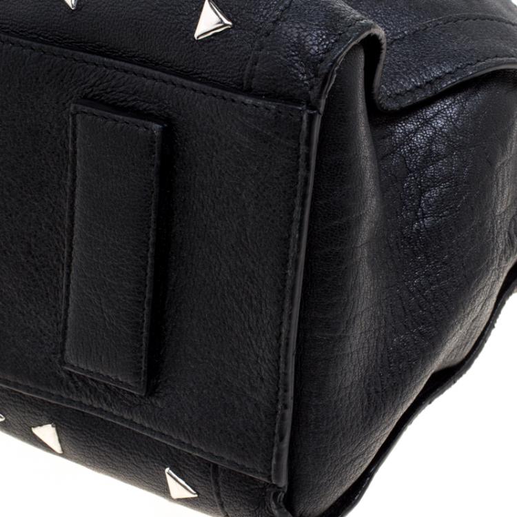 Pre Owned Alexander McQueen Black Leather Triangle Studded De Manta Tote