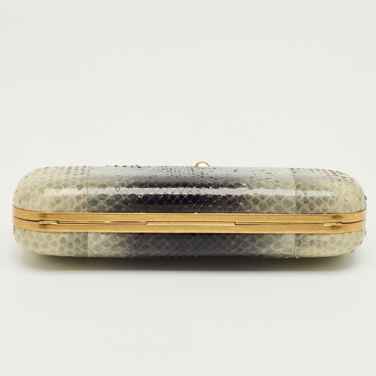 Pre Owned Alexander McQueen Beige/Navy Blue Python Skull Knuckle Duster Clutch