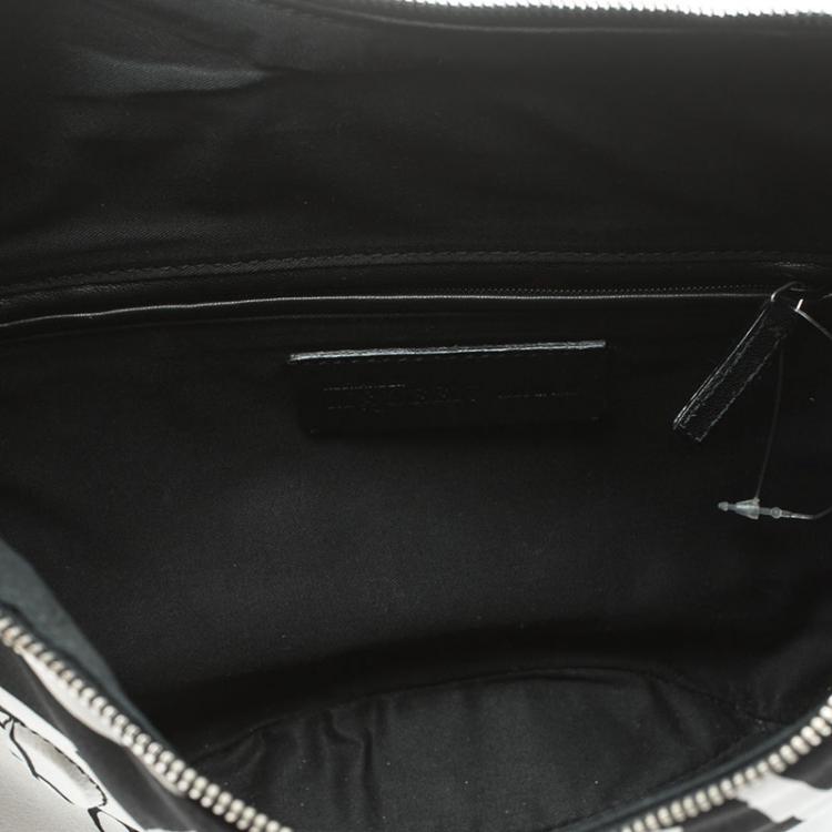 Pre Owned Alexander McQueen White/Black Printed Satin Medium De Manta Clutch
