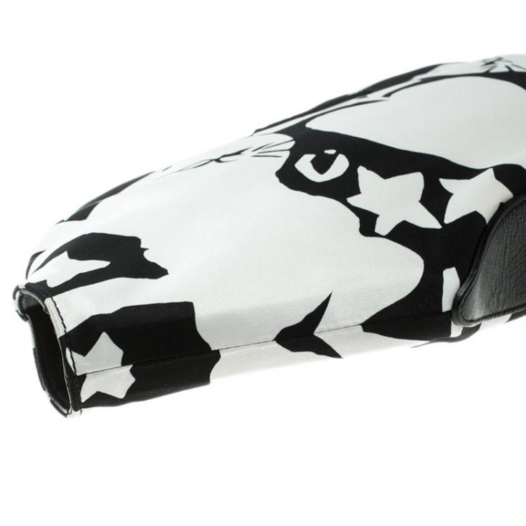 Pre Owned Alexander McQueen White/Black Printed Satin Medium De Manta Clutch