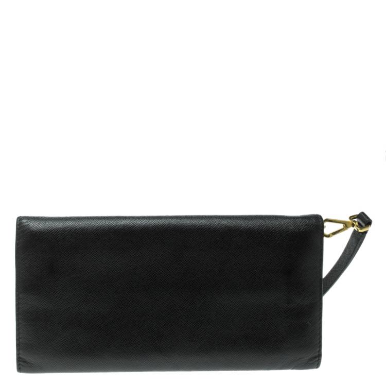 Pre Owned Alexander McQueen Black Leather Trifold Continental Wallet