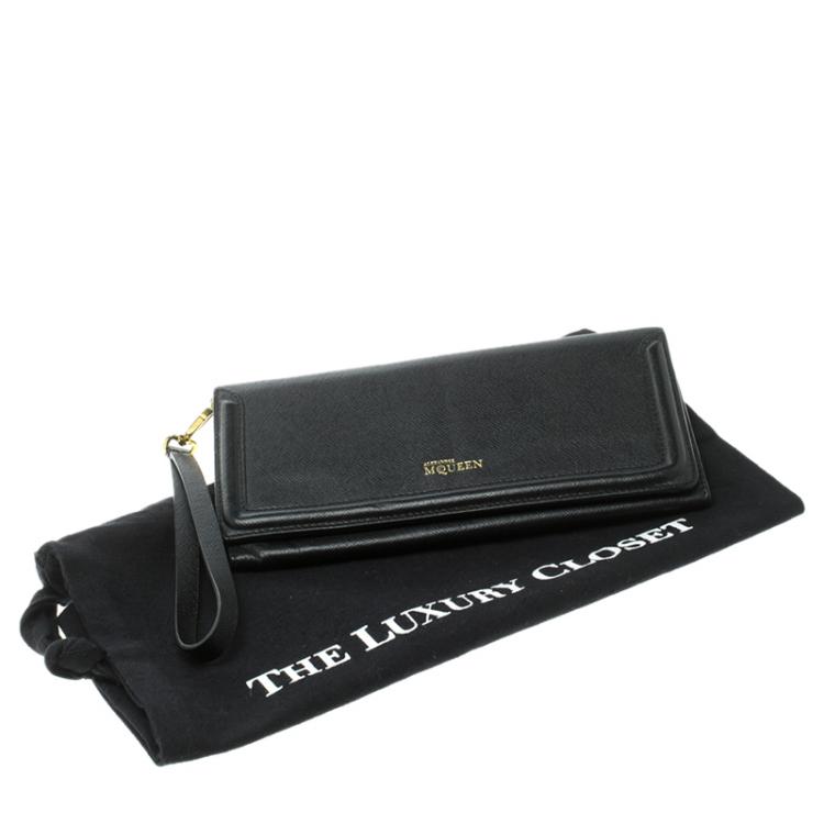 Pre Owned Alexander McQueen Black Leather Trifold Continental Wallet