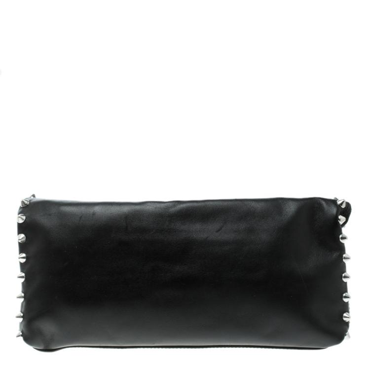 مملوكة مسبقًا Alexander McQueen Black Leather Studded Skull Padlock Fold Over Clutch