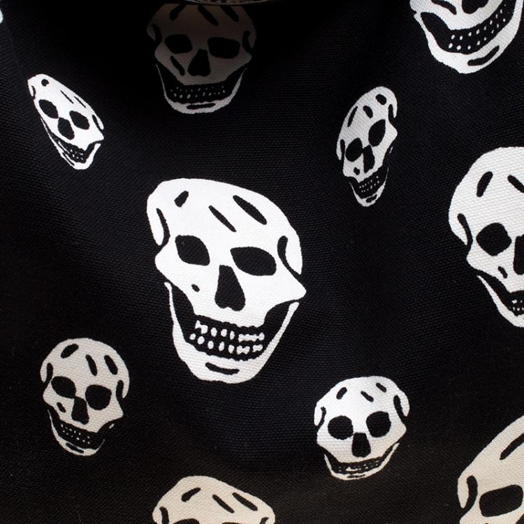 Pre Owned Alexander McQueen Black Skull Print Canvas Tote