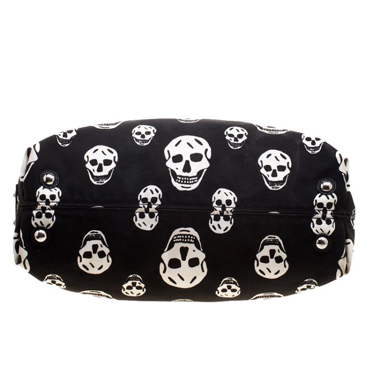 Pre Owned Alexander McQueen Black Skull Print Canvas Tote