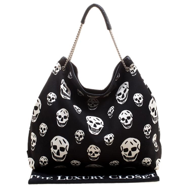 Pre Owned Alexander McQueen Black Skull Print Canvas Tote