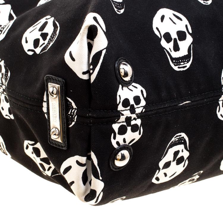 Pre Owned Alexander McQueen Black Skull Print Canvas Tote