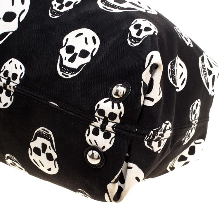 Pre Owned Alexander McQueen Black Skull Print Canvas Tote