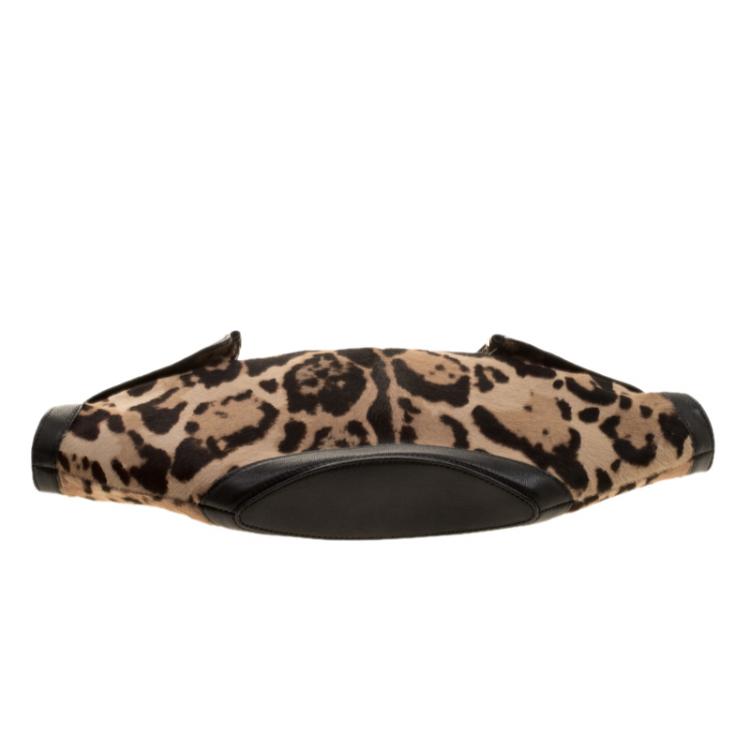 Pre Owned Alexander McQueen Leopard Print Calfhair Medium De Manta Clutch