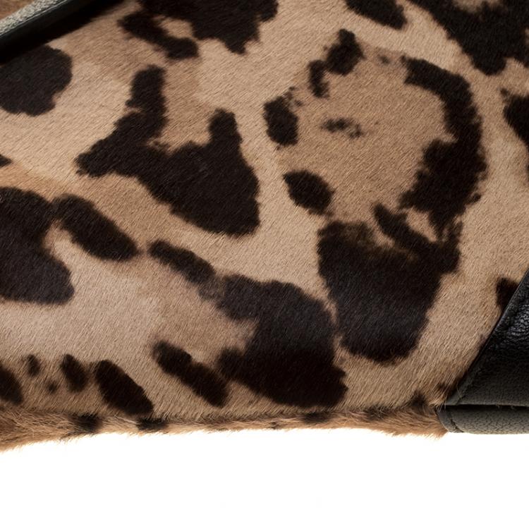 Pre Owned Alexander McQueen Leopard Print Calfhair Medium De Manta Clutch