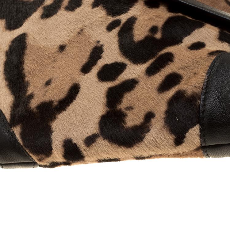 Pre Owned Alexander McQueen Leopard Print Calfhair Medium De Manta Clutch