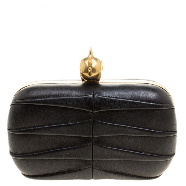 Pre Owned Alexander Mcqueen Black Leather Skull Box Clutch