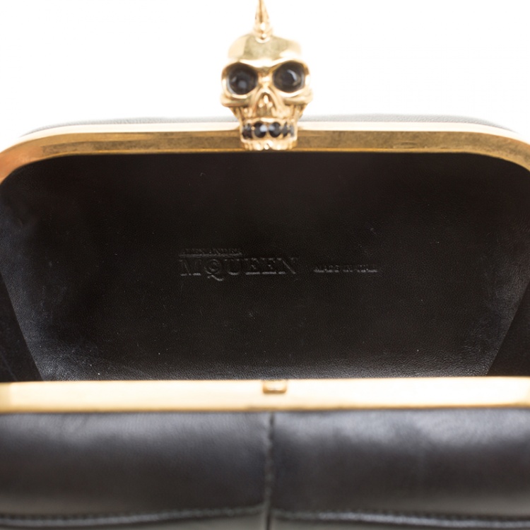 Pre Owned Alexander Mcqueen Black Leather Skull Box Clutch