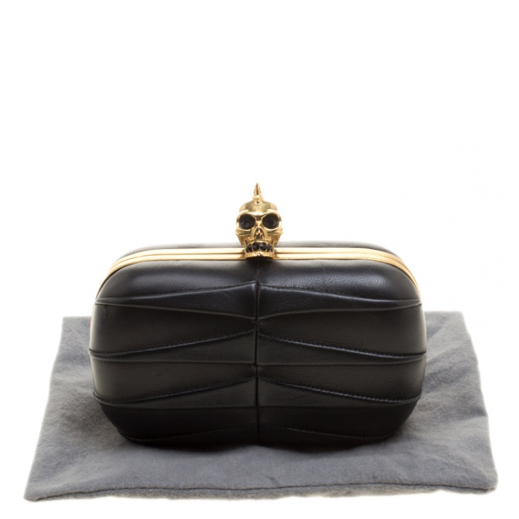 Pre Owned Alexander Mcqueen Black Leather Skull Box Clutch