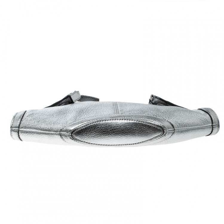 Pre Owned Alexander McQueen Metallic Silver Leather Small De Manta Clutch