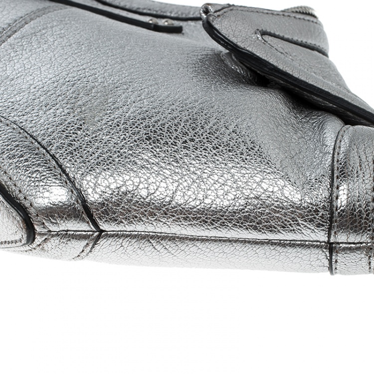 Pre Owned Alexander McQueen Metallic Silver Leather Small De Manta Clutch