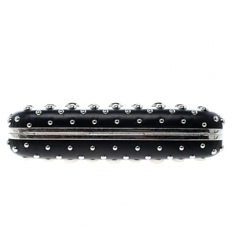 Pre Owned Alexander McQueen Black Leather Studded Skull Knuckle Box Clutch
