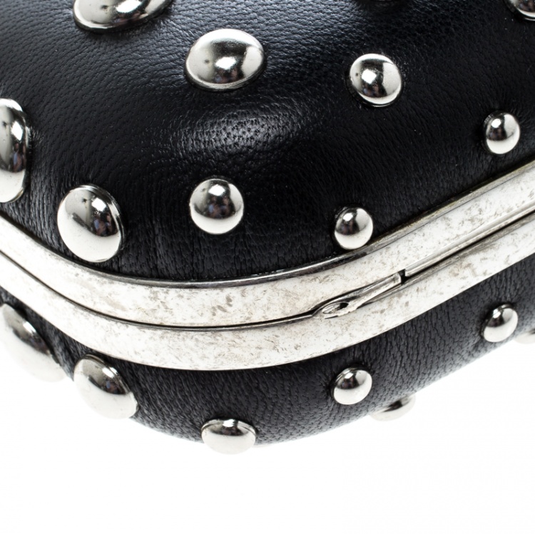 Pre Owned Alexander McQueen Black Leather Studded Skull Knuckle Box Clutch