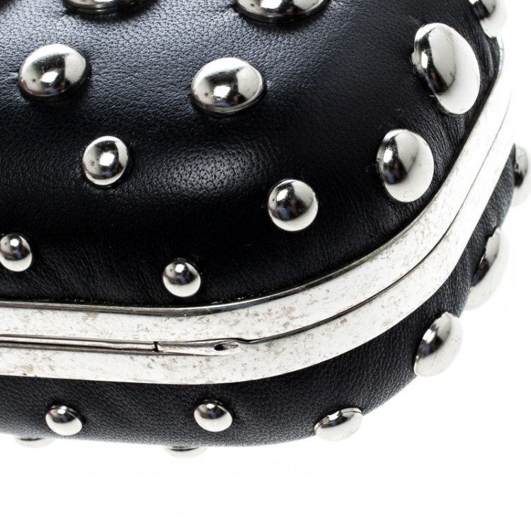 Pre Owned Alexander McQueen Black Leather Studded Skull Knuckle Box Clutch