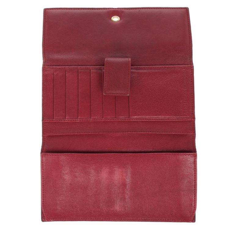 Pre Owned Alexander McQueen Red Leather Skull Continental Wallet