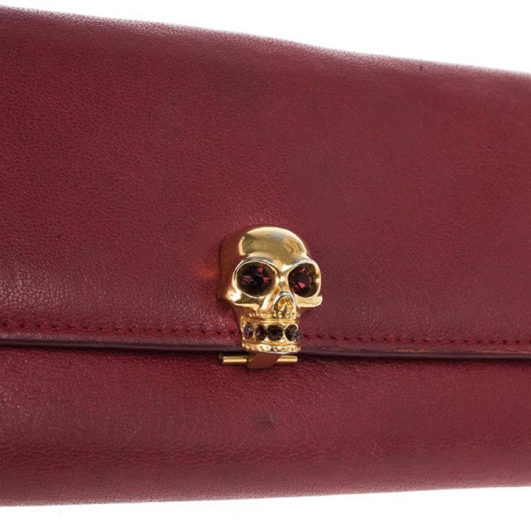 Pre Owned Alexander McQueen Red Leather Skull Continental Wallet